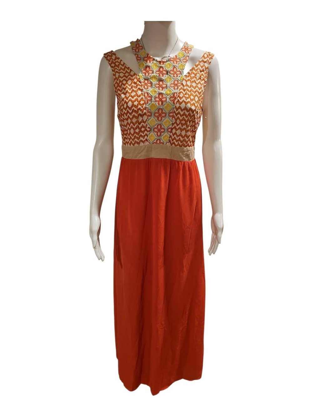 Embroidered Orange Maxi Dress